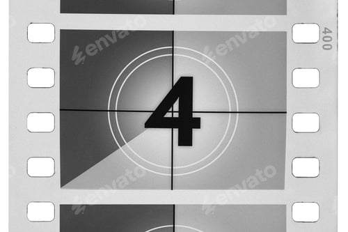 Preview: Classic film leader countdown with number four on screen isolated on white background.