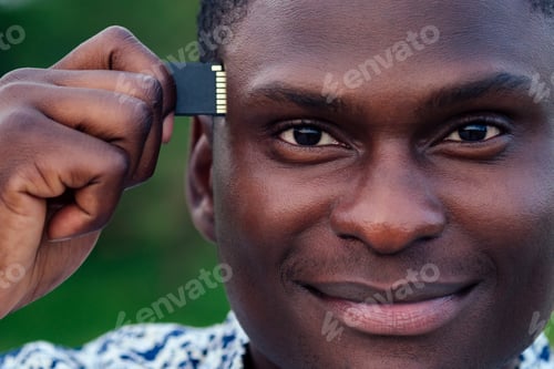 Preview: black African-Americans men hispanic businessman plugging connection USB flash