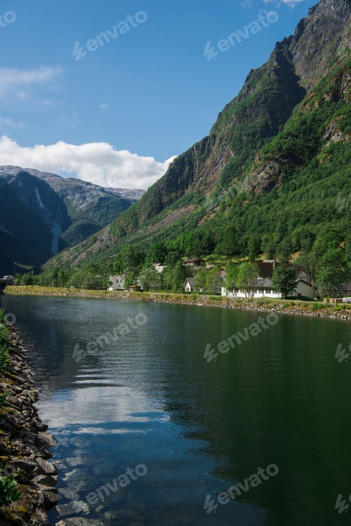 Preview: beautiful lake and mountains in Gudvangen, Neirofjord, Norway