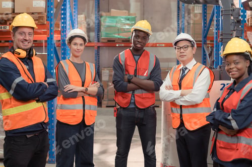 Preview: Portrait of Group employees in a warehouse,