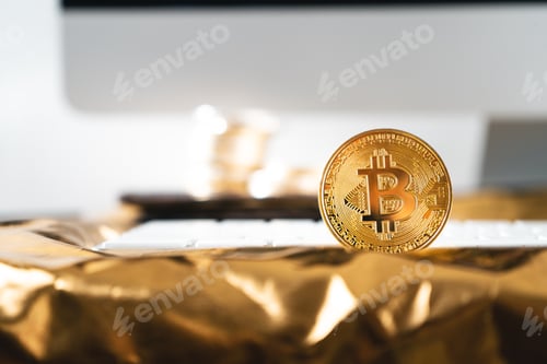 Preview: Cryptocurrency golden bitcoin image for crypto currency