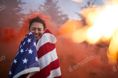 Preview: Excited woman against firework