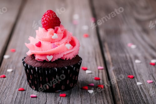 Preview: Delicious Cupcake with Pink Frosting and Raspberry Topping
