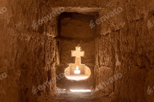 Preview: Divine cross in stone cave of ancient building