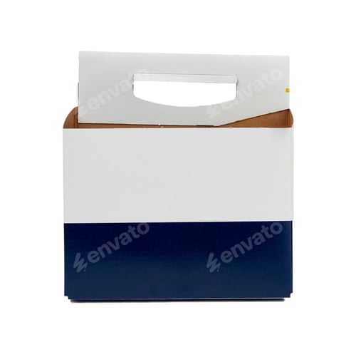 Preview: Cardboard blue-white box with a handle for transporting glass beer bottles and other drinks