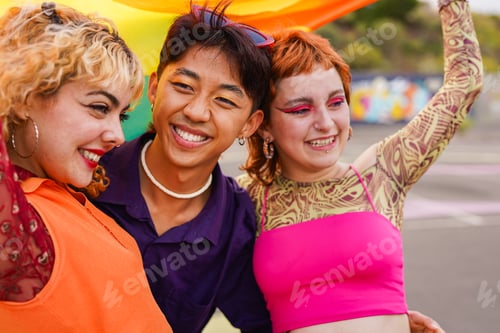 Preview: Multiracial teenager having fun at LGBT gay pride parade together
