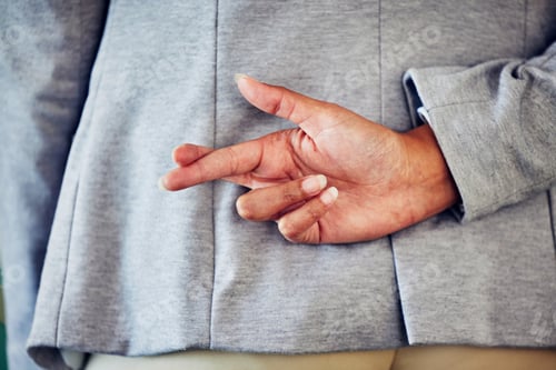 Preview: Hand gesture, sign or icon of a liar not telling the truth and being dishonest. Female waiting for
