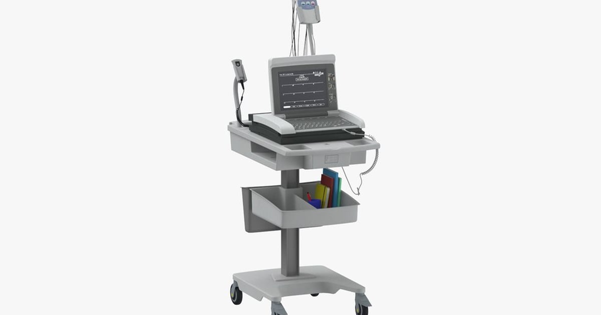 Mobile EKG Machine with Cart and Monitor 3D, Incl. care & ecg - Envato