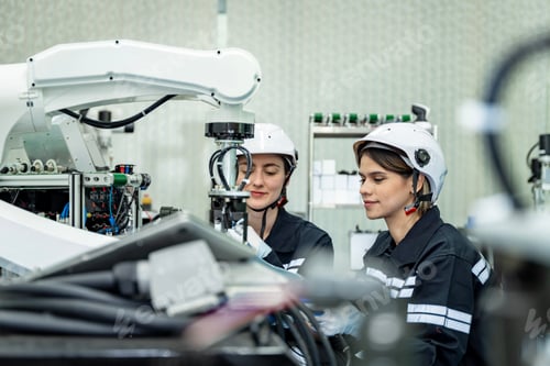 Preview: Team woman engineers practicing maintenance Taking care and practicing maintenance