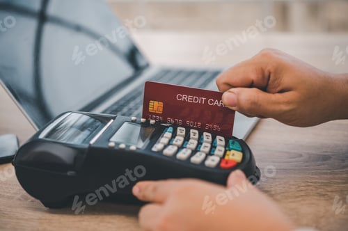 Preview: Paying by credit card , buying and selling products using a credit card swipe machine