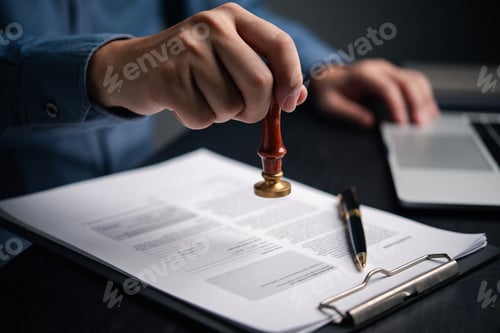 Preview: Man stamping approval on financial, banking,