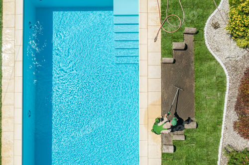 Preview: Pool Cleaning Activity on a Sunny Day in a Backyard Garden