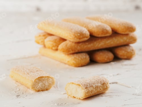 Preview: ladyfinger savoiardi biscuit cookies close up