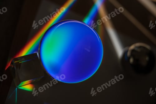 Preview: glass sphere refracting blue prism light