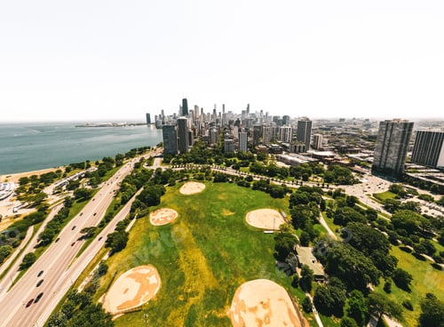 Preview: Aerial overhead view of Chicago skylines