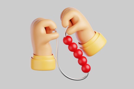 Visualização: Mãos de desenho animado com contas vermelhas