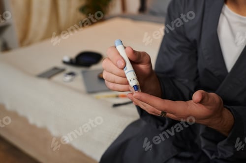 Preview: Young man with diabetes in a modern apartment, sharing his daily health routine