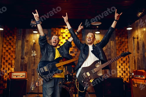 Preview: Two artists with electric guitars, rock band