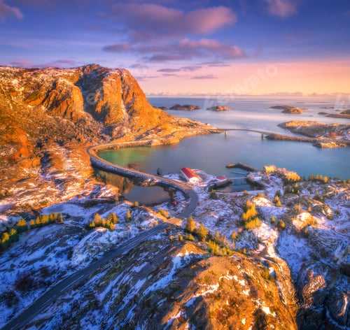 Preview: Aerial view of beautiful mountains, small islands in the sea