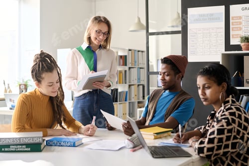 Preview: Female Teacher in Class with Group of College Students