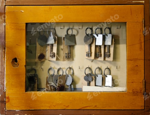 Preview: Old worn glass case with old keys