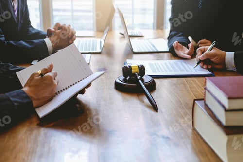 Preview: Group business people and lawyers. Legal contract signing. Justice and law concept.