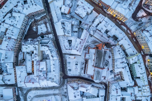 Preview: Drone view over Tarnow old town in winter