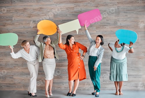 Preview: Feedback, survey and communication with business people and speech bubble for social media, recruit