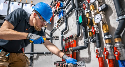 Preview: The technician checking the heating system in the boiler room.