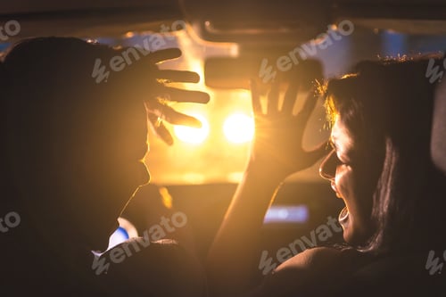 Preview: The couple drive a car in emergency situation. evening night time