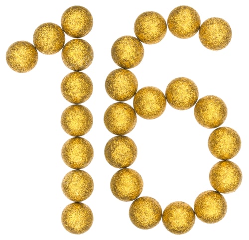 Preview: Numeral 16, sixteen, from decorative balls, isolated on white background