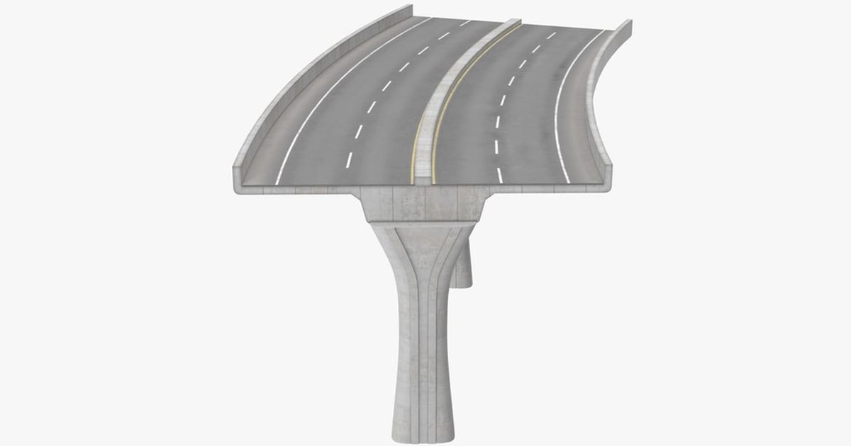 Two-Lane Elevated Curved Highway Section 3D, Incl. asphalt & city - Envato
