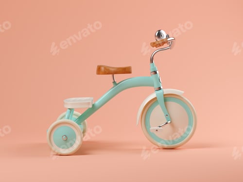 Preview: Blue bicycle on pink background 3D illustration