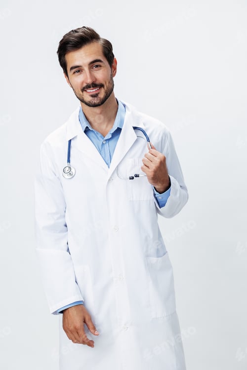Preview: Smiling Man in Lab Coat Holding Stethoscope