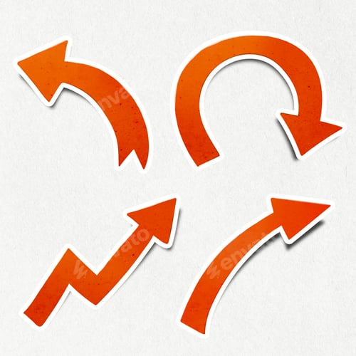 Preview: Fire orange arrow sticker with white border icon set
