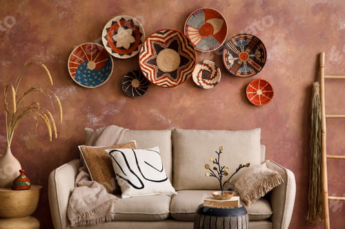 Preview: The stylish boho compostion at living room interior