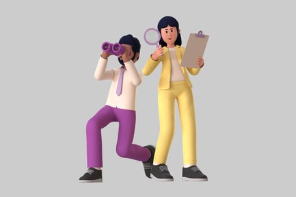 Preview: Cartoon Sleuth Team with Binoculars and Magnifying Glass