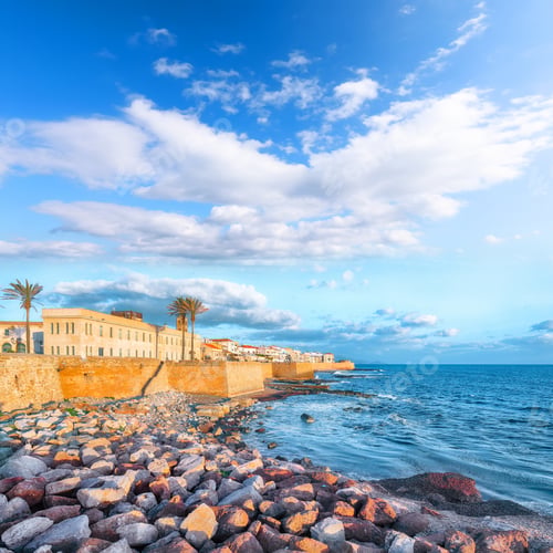 Preview: Astonishing evening cityscape of historical part of Alghero town.