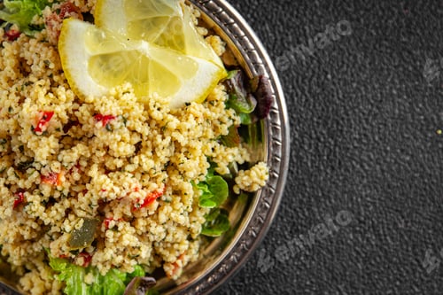 Preview: Tabbouleh bulgur couscous vegetables dish fresh vegetarian and vegan food gourmet food background