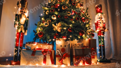 Preview: Christmas tree with presents and nutcracker in the house