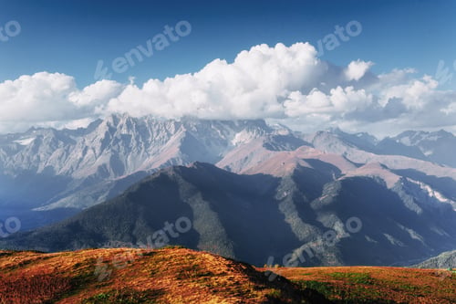 Preview: Thick fog on the mountain pass Goulet. Georgia, Svaneti. Europe.