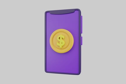 Preview: Purple rectangle with a yellow dollar sign and two buttons.