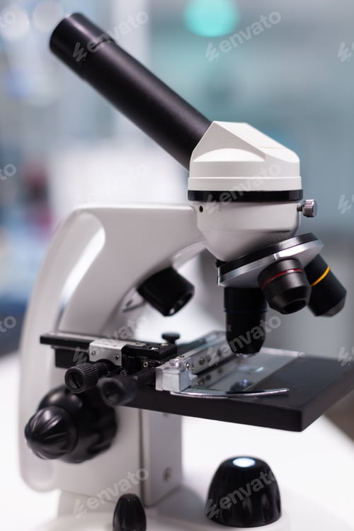 Preview: Close up of microscope in biochemistry laboratory