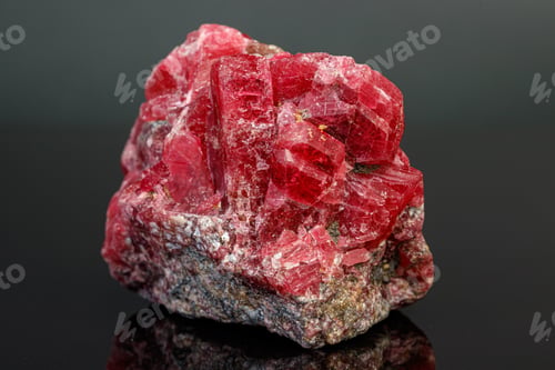 Preview: macro mineral stone Rhodochrosite on a black background