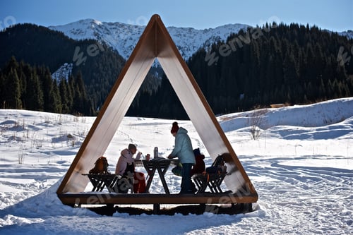Preview: Tourist alcove in the snowy Mountains