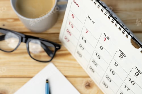 Preview: Calendar page close up on office desk