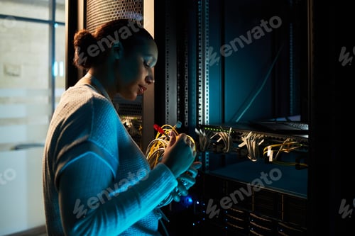 Preview: Asian Woman Working in Data Center Server Room