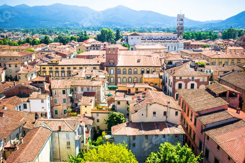Preview: Beautiful view of ancient building with red roofs in Lucca, Italy