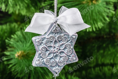 Preview: Beautiful toy of hand-worked for festive decoration, on a Christmas tree background
