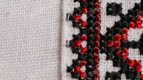Preview: Handmade embroidery on Ukrainian shirt. Geometric ornaments,traditional authentic clothes Ukrainians